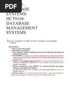 DIT 0201-HCT0104-Database Notes