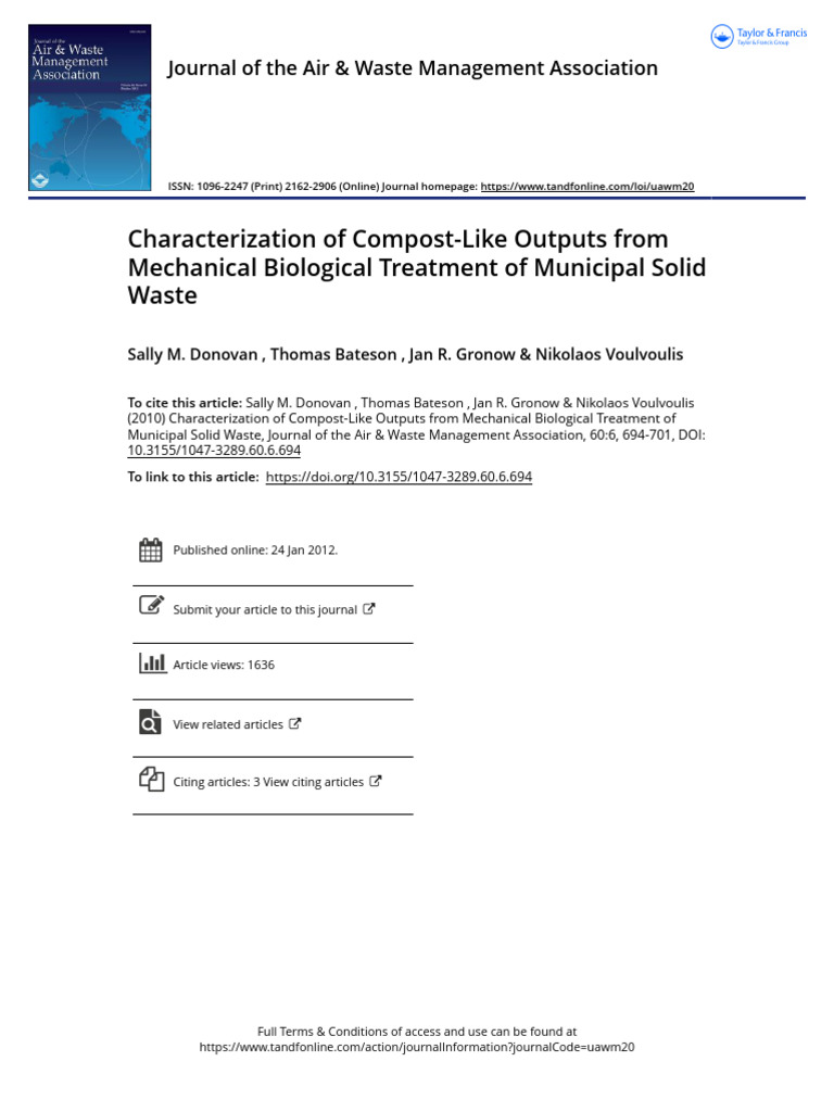 Characterization of Compost Like Outputs From Mechanical Biological ...