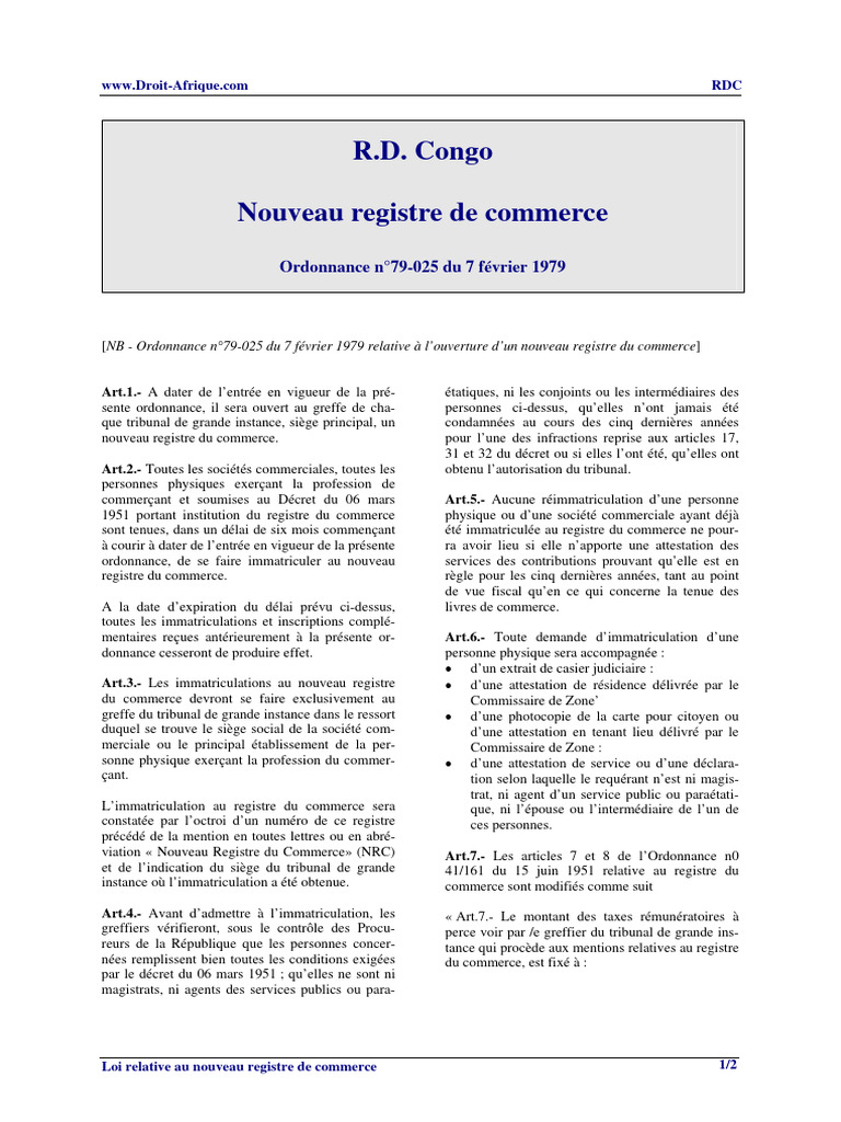 Nouveau registre de commerce en RDC | PDF | Greffier