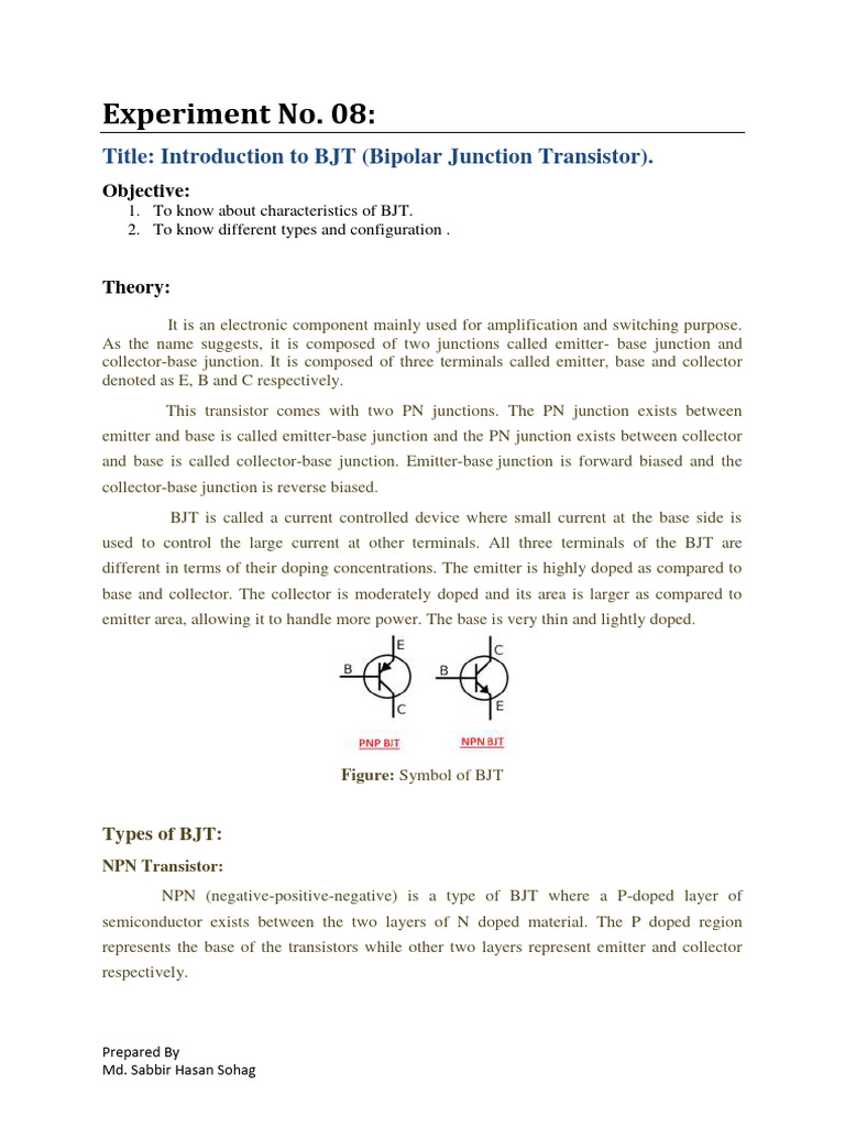 Experiment 08 | PDF | Bipolar Junction Transistor | Amplifier