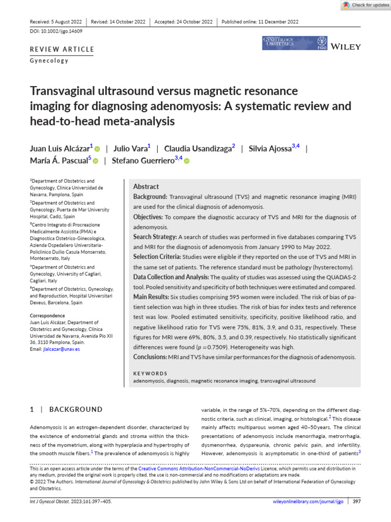 TVS vs MRI for Adenomyosis Diagnosis | PDF | Magnetic Resonance Imaging ...