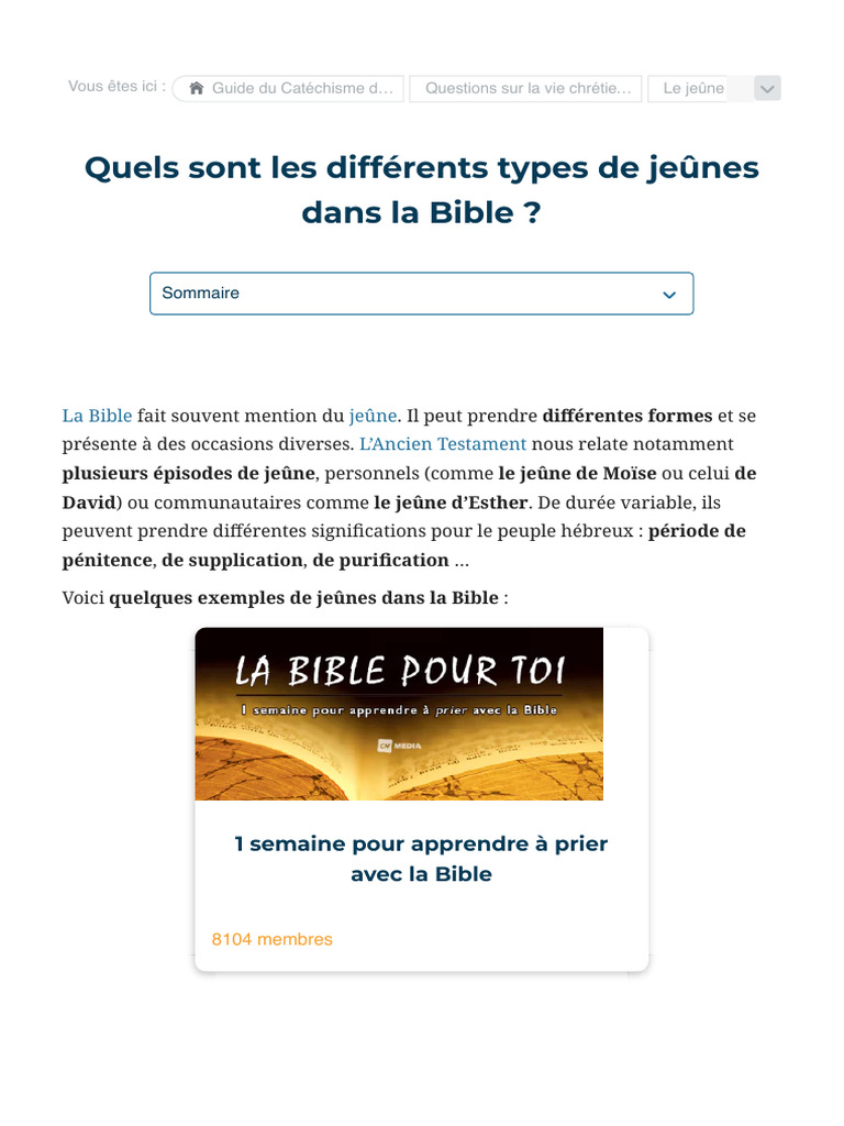 Le jeûne dans la Bible : types et significations | PDF | Moïse | Livre ...