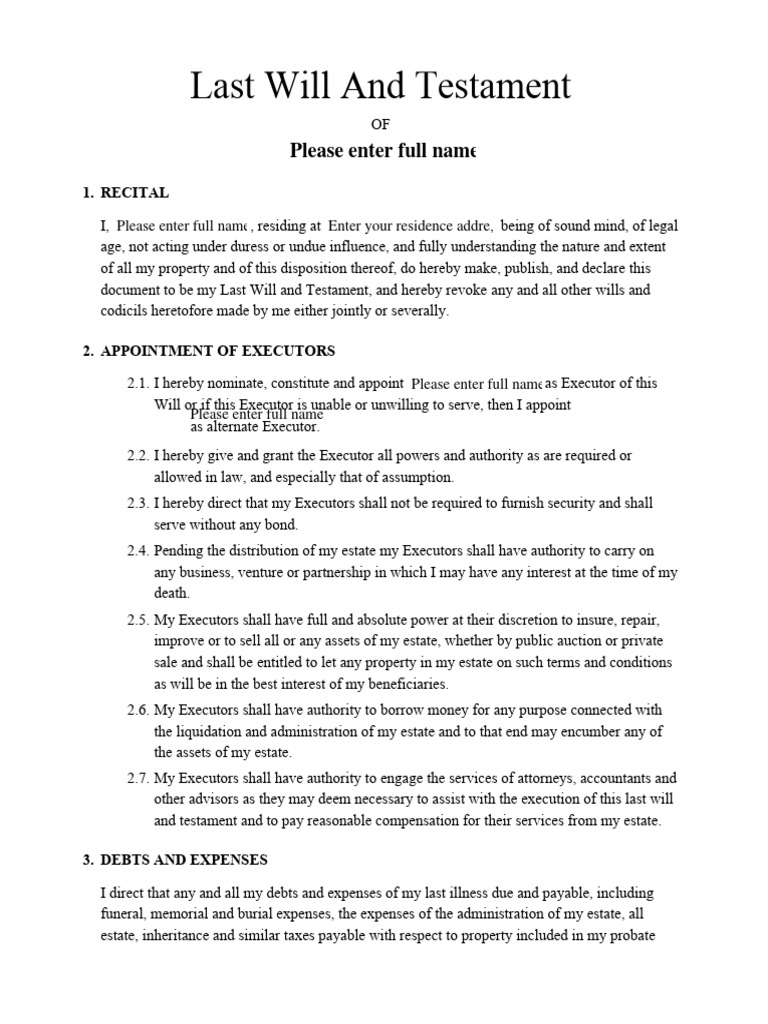Last Will and Testament 22 | PDF | Will And Testament | Executor
