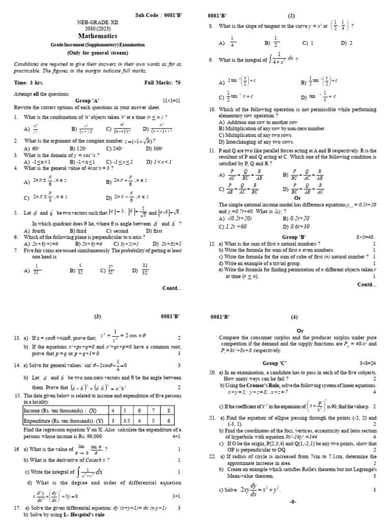 0081 - B - Mathematics | PDF | Slope | Geometry