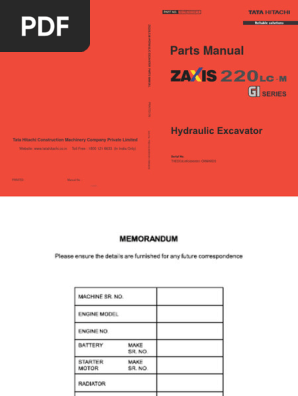 Tata Hitachi ZX220 Excavator Parts Manual | PDF | Washer (Hardware