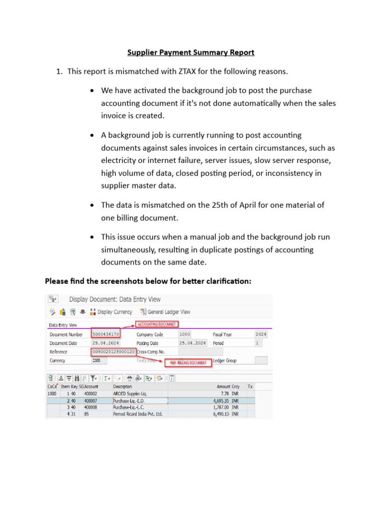 Mismatch Supplier Payment Summary Report As On 25-04-24 | PDF