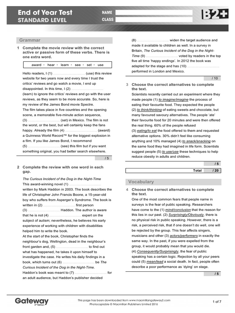 B2PLUS End Of Year Test Standard PDF Odor Memory