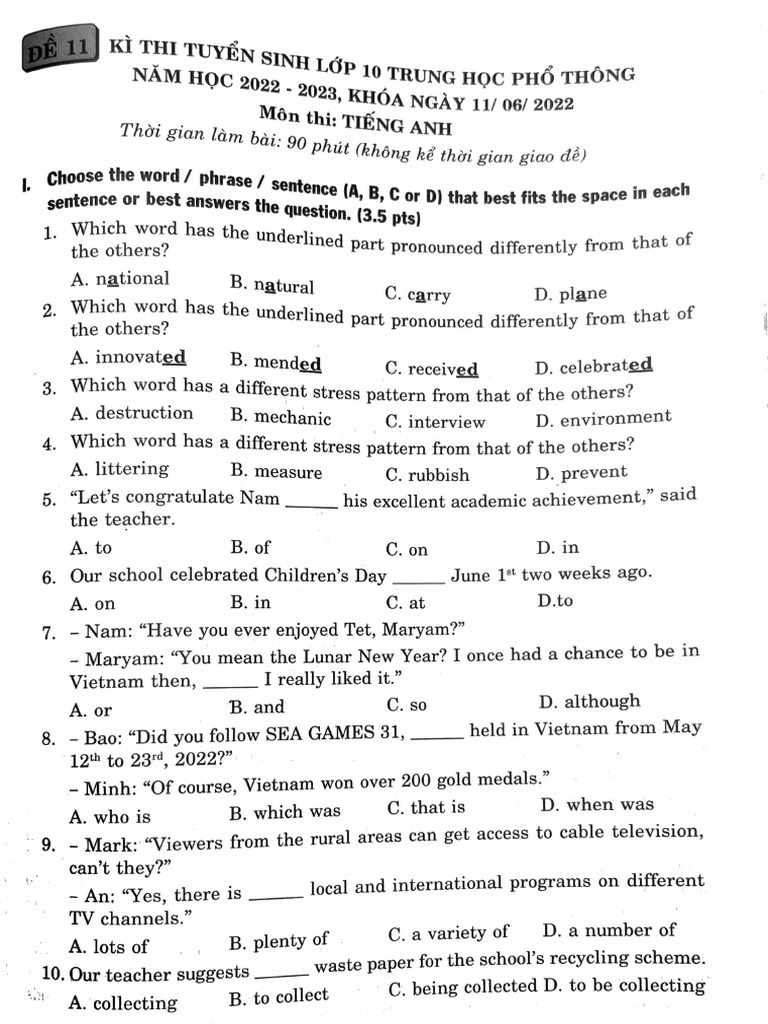 Đề Thi 1 | PDF