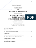 Announcements, Tablings and Committee Reports: Parliament Republic of South Africa