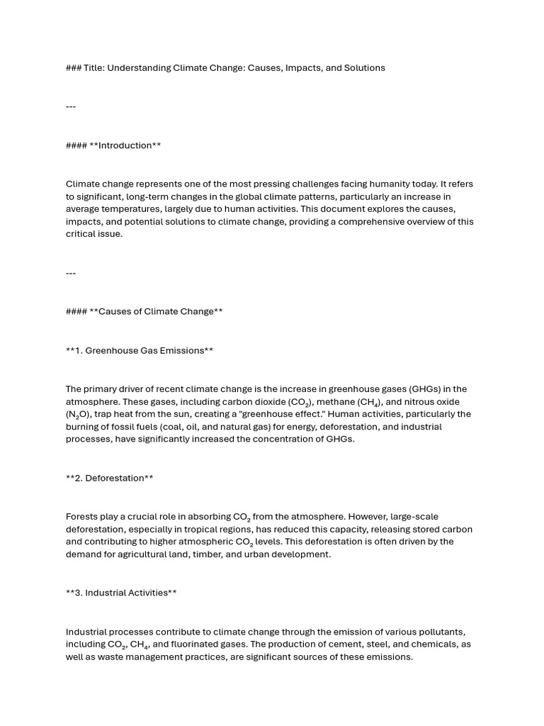 Climate Change: Causes, Effects, Solutions | PDF | Climate Change ...