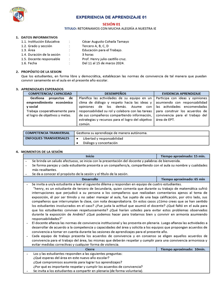 Normas de Convivencia Escolar | PDF | Evaluación | Salón de clases