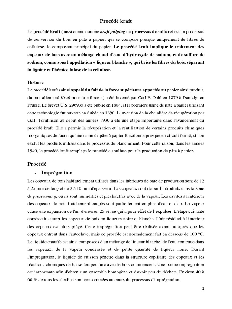 Procédé Kraft : Fabrication du Papier | PDF | Chimie | Matériaux