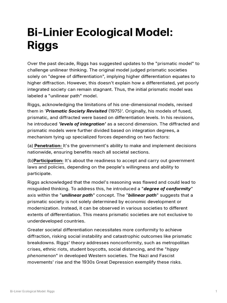 Riggs' Bi-Linier Ecological Model Explained | PDF | Society | Social ...