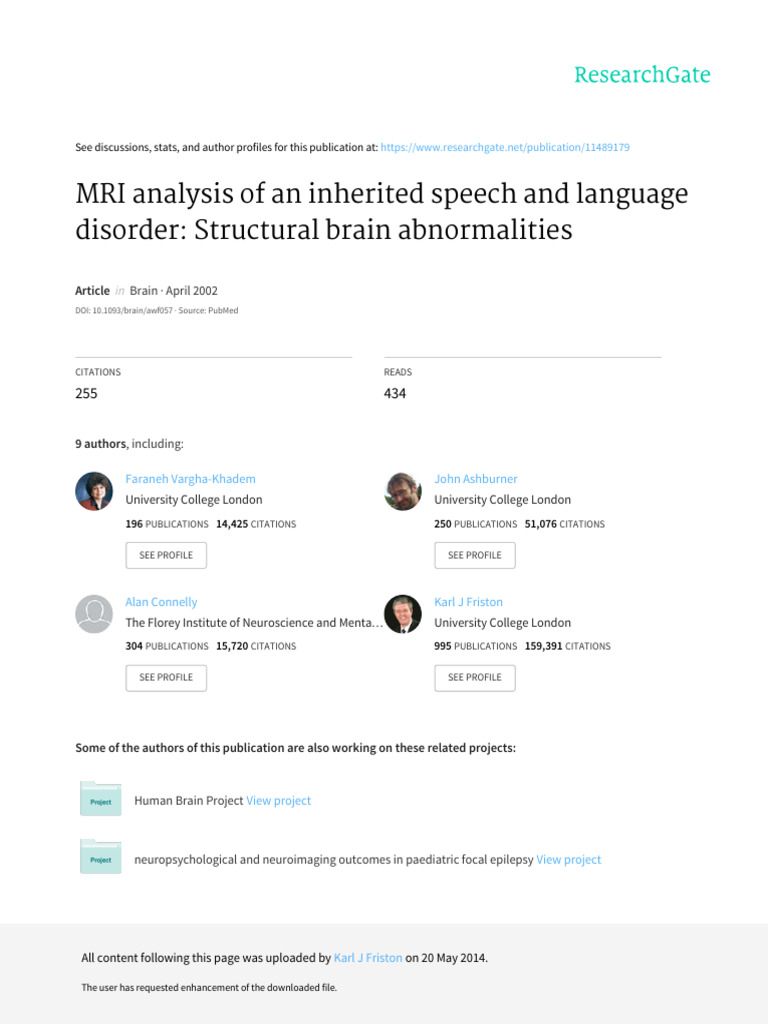 MRI Analysis of An Inherited Speech and Language D | PDF | Biology ...