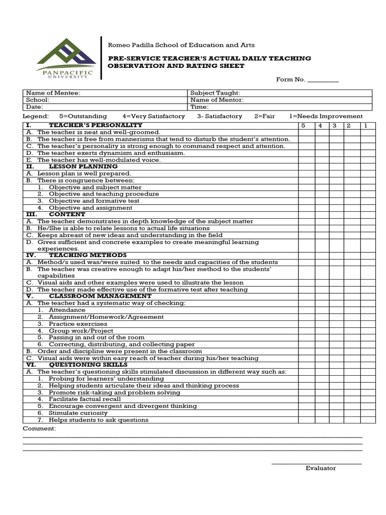 Rubric For Demo Teaching - 420647592 | PDF | Teachers | Mentorship