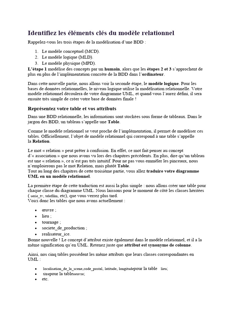 Modèle Relationnel : Étapes Clés | PDF | Modèle relationnel | Base de ...