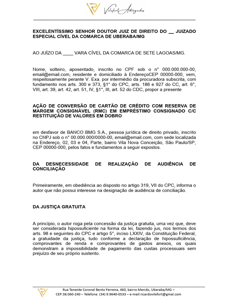 Peti o inicial cart o de credito consignado pdf empr stimos