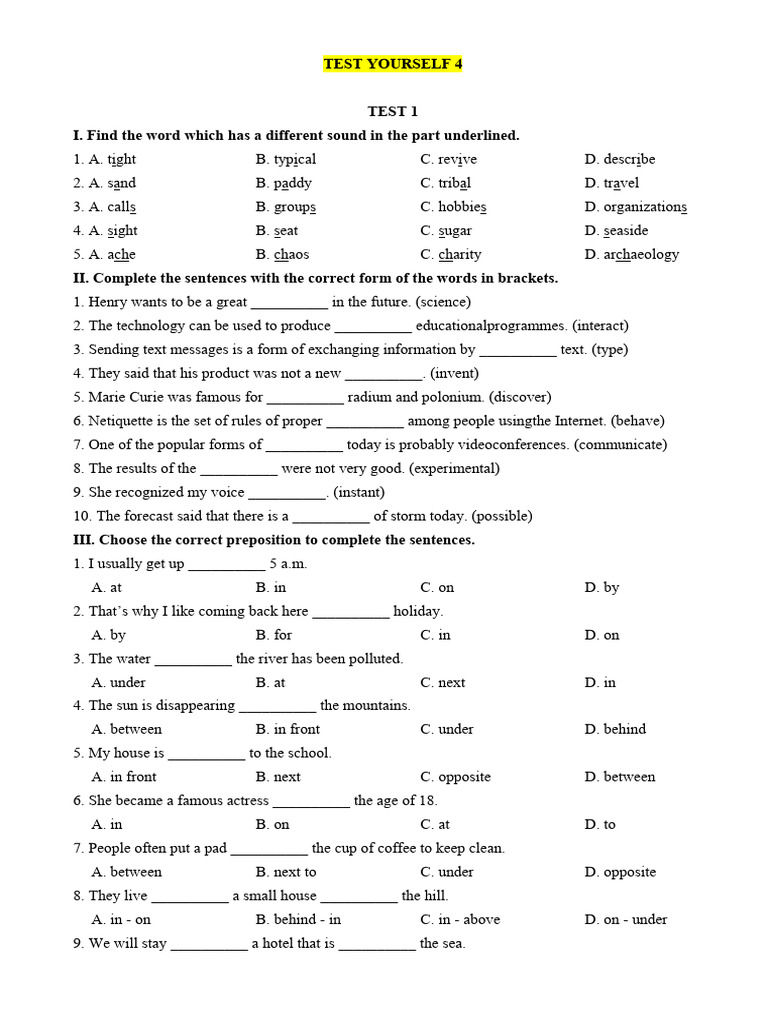 TEST YOURSELF 4 (Unit 10-11-12) | PDF | Planets | Terrestrial Planets