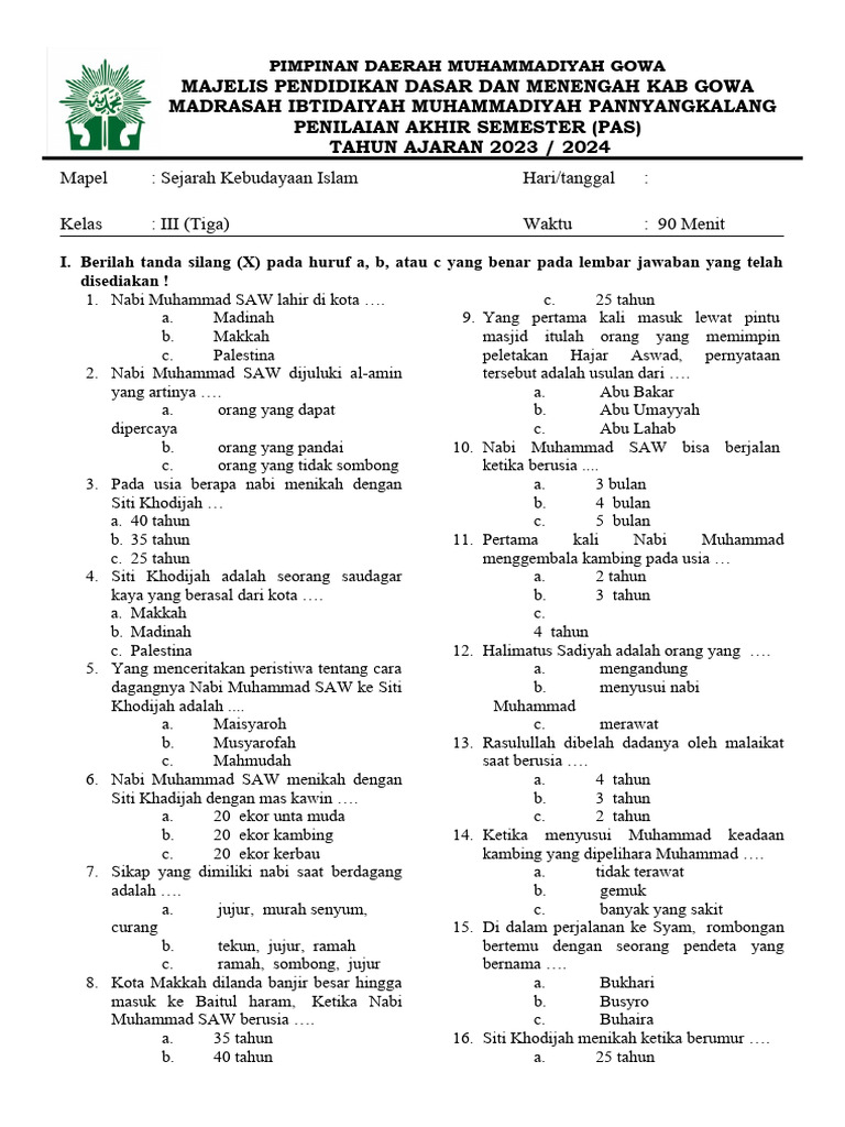Soal pas ski kelas 3 pdf