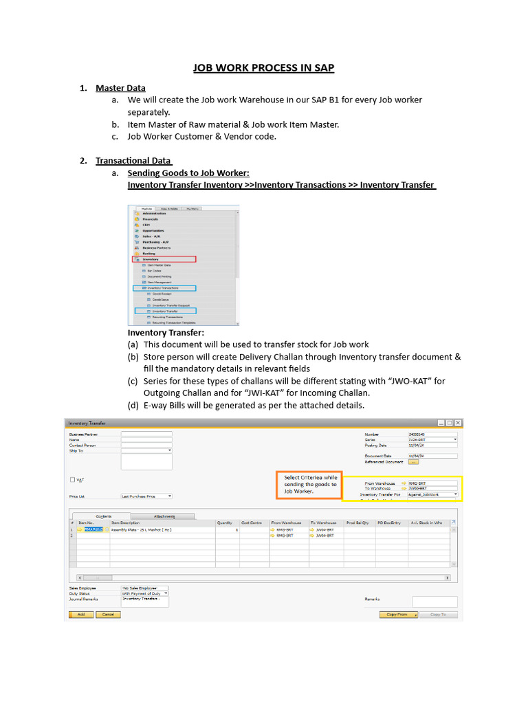 Job Work Process in SAP B1 | PDF | Inventory | Receipt