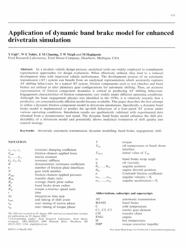 Application of Cynamic Band Vrake Model For Enhanced Drivetrain