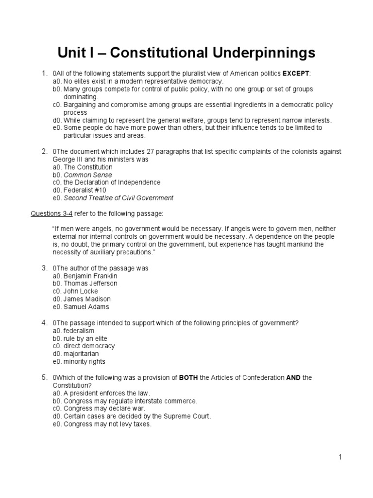 Exploring the Foundations of the US Constitutional System A Document Analyzing Key Concepts