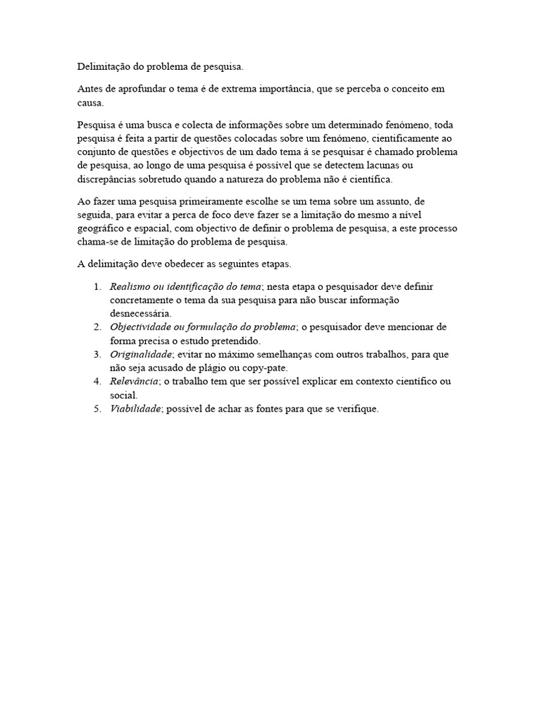 Delimitação do Problema de Pesquisa | PDF