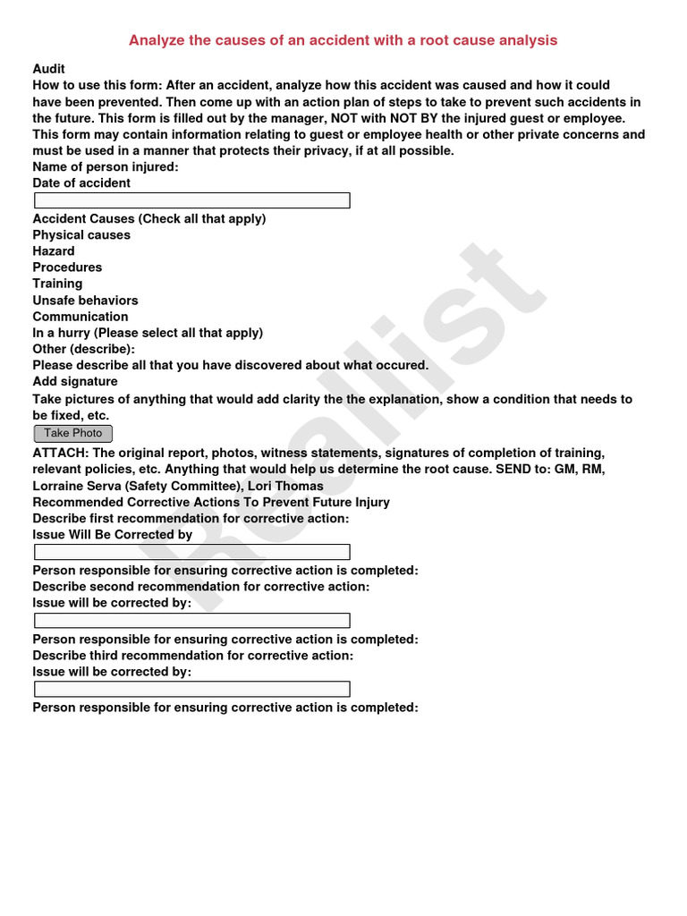 Accident Root Cause Analysis Form | PDF