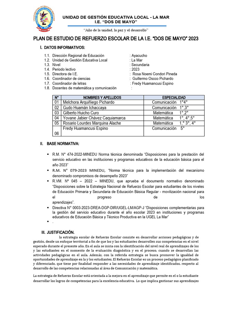 4 Plan de Estudio de Refuerzo Escolar | PDF | Pedagogía | Enseñando