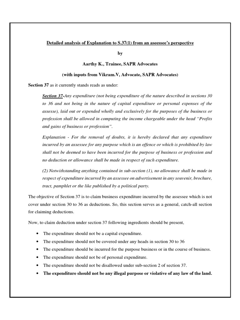Analysis of Section 37(1) Expenditure Rules | PDF | Expense | Taxes