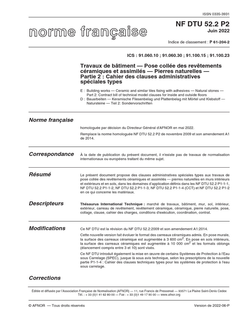 Norme NF DTU 52.2 P2 - Revêtements Céramiques | PDF | Code de la ...