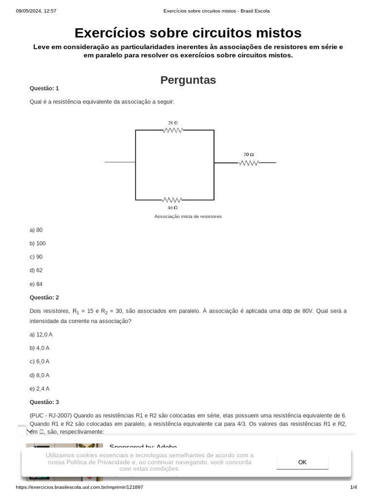Exercícios sobre Circuitos Mistos | PDF | Circuitos em série e em ...
