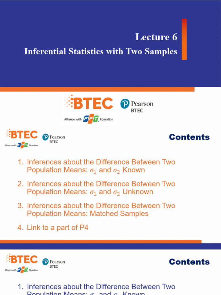 Inferential Statistics: Two Sample Means | PDF | Statistical Inference ...