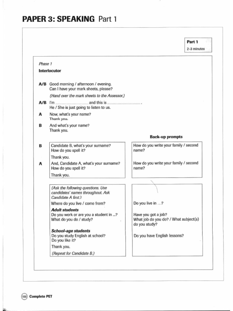 Complete PET Student's Book.-speaking | PDF