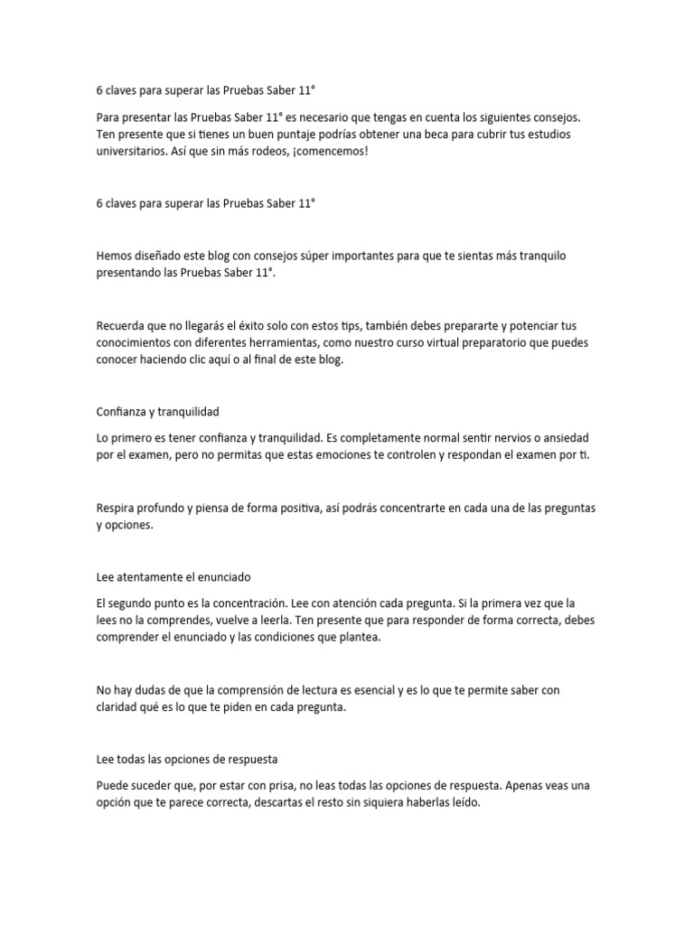 6 Claves para Superar Las Pruebas Saber 11 | PDF