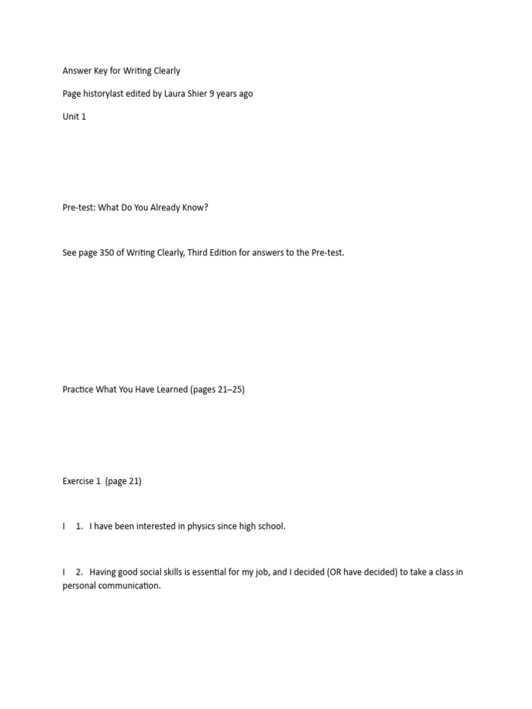 Answer Key For Writing Clearly | PDF | Language Arts & Discipline
