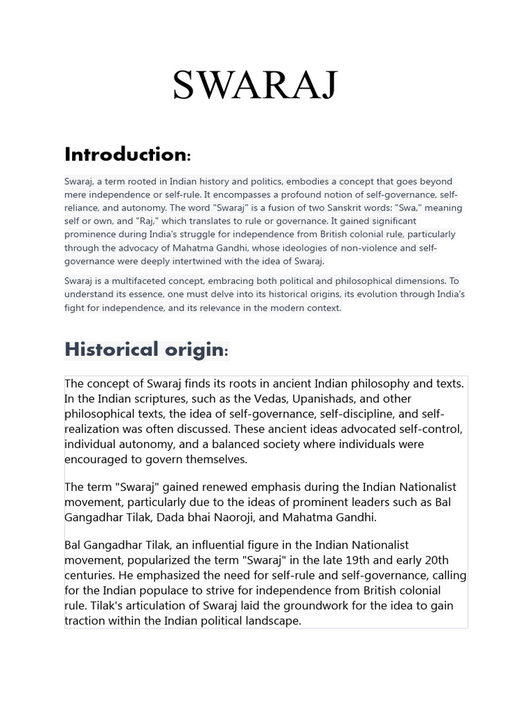 Swaraj | PDF | Mahatma Gandhi | Nonviolence