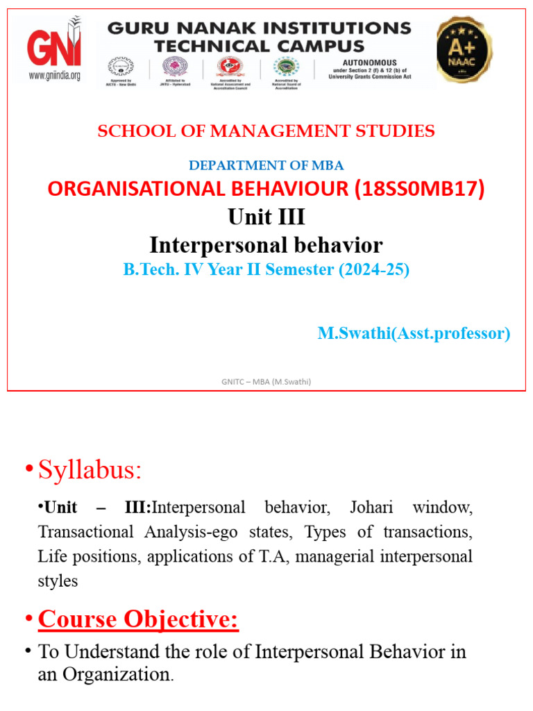 Interpersonal Behavior in Organizations | PDF | Interpersonal ...