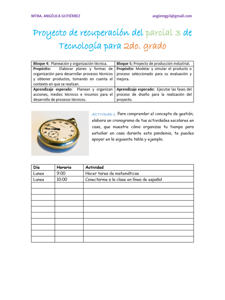 Proyecto de Recuperación Segundo Grado Parcial Tres | PDF | Diseño ...