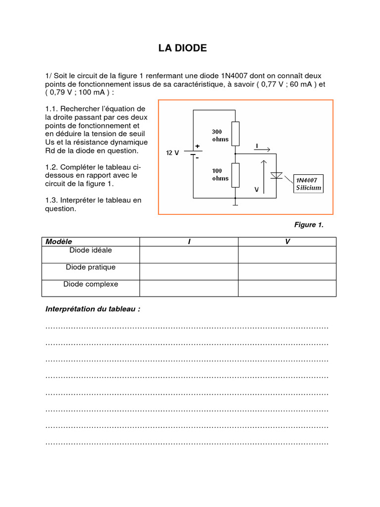 Caractéristiques et exercices sur la diode 1N4007 | PDF | Diode ...