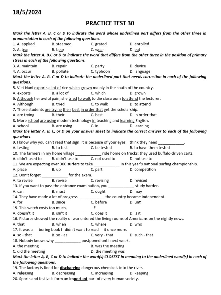 English Language Practice Test 30 | PDF | Dogs | English Language