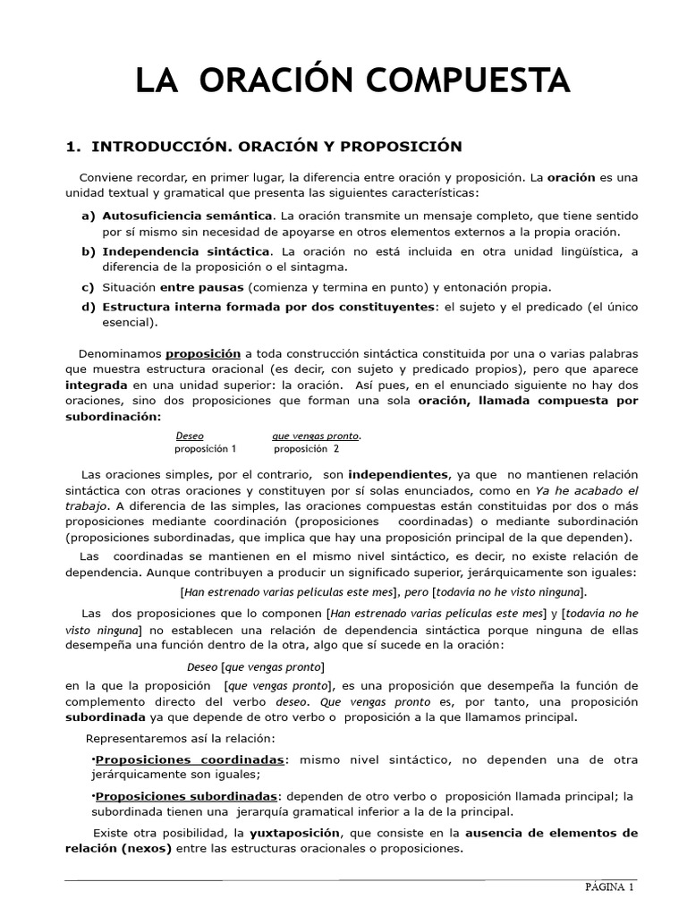 La Oración Compuesta: Tipos y Ejemplos | PDF | Oración (Lingüística ...