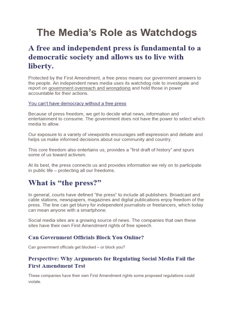 Media's Watchdog Role in Democracy | PDF | Freedom Of The Press ...