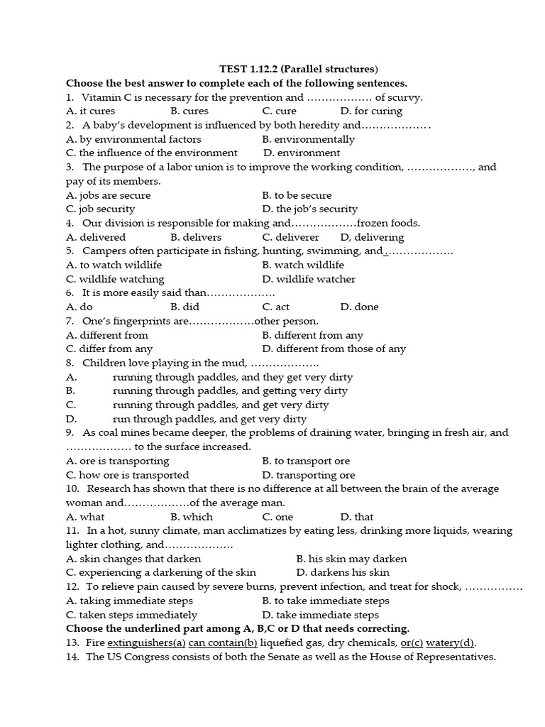 Parallel Structure Practice Test | PDF