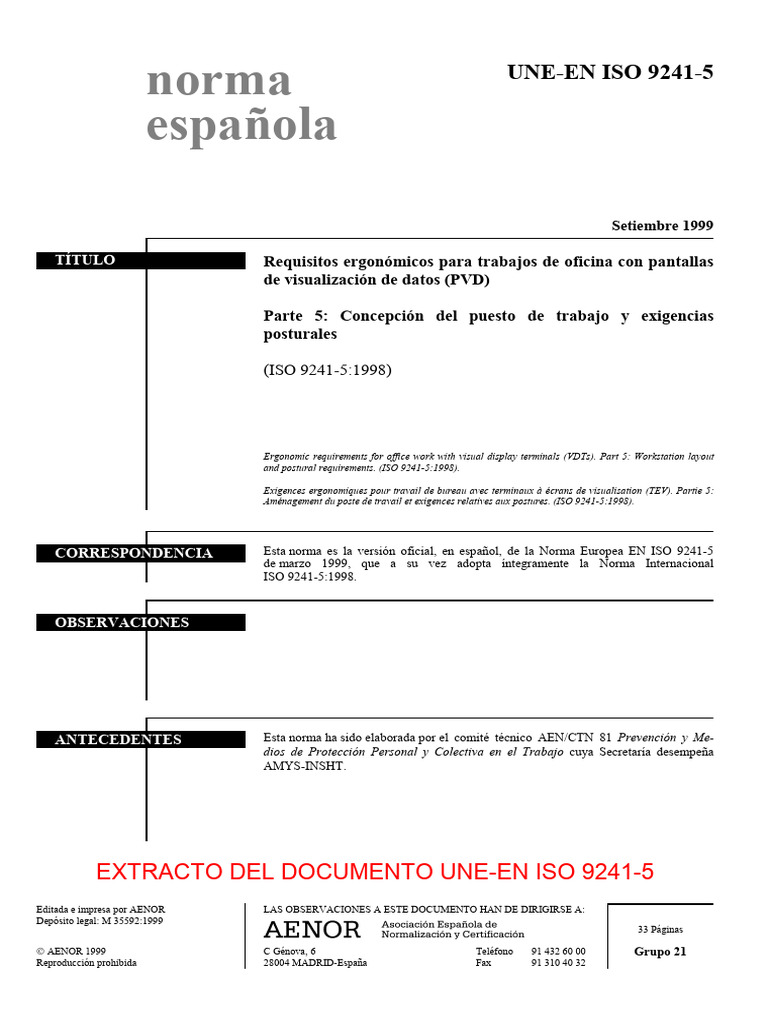 Norma UNE-EN ISO 9241-5:1999 | PDF | Ingeniería | Diseño