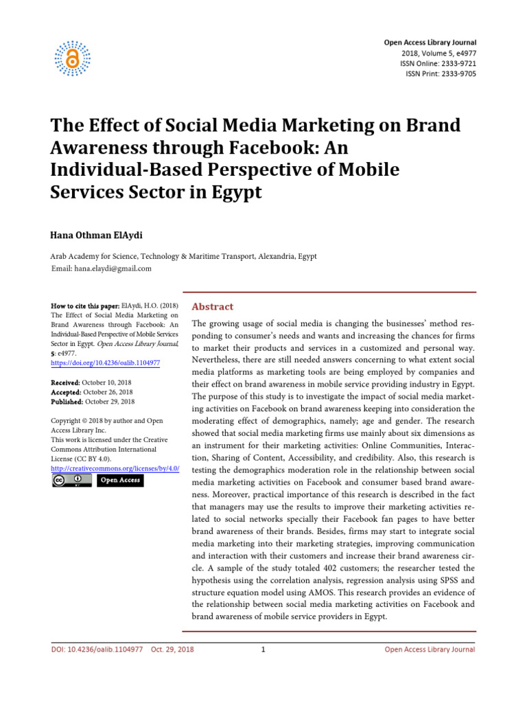 The Effect of Social Media Marketing On Brand Awar | PDF | Popular ...