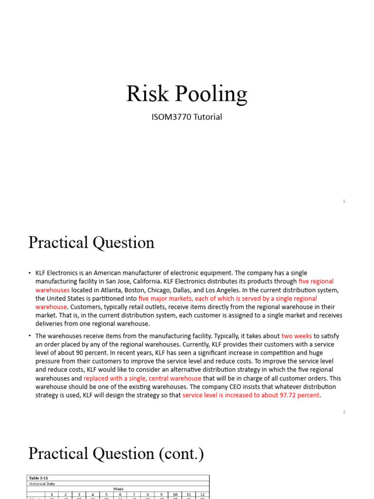 05 Risk Pooling | PDF | Warehouse | Inventory