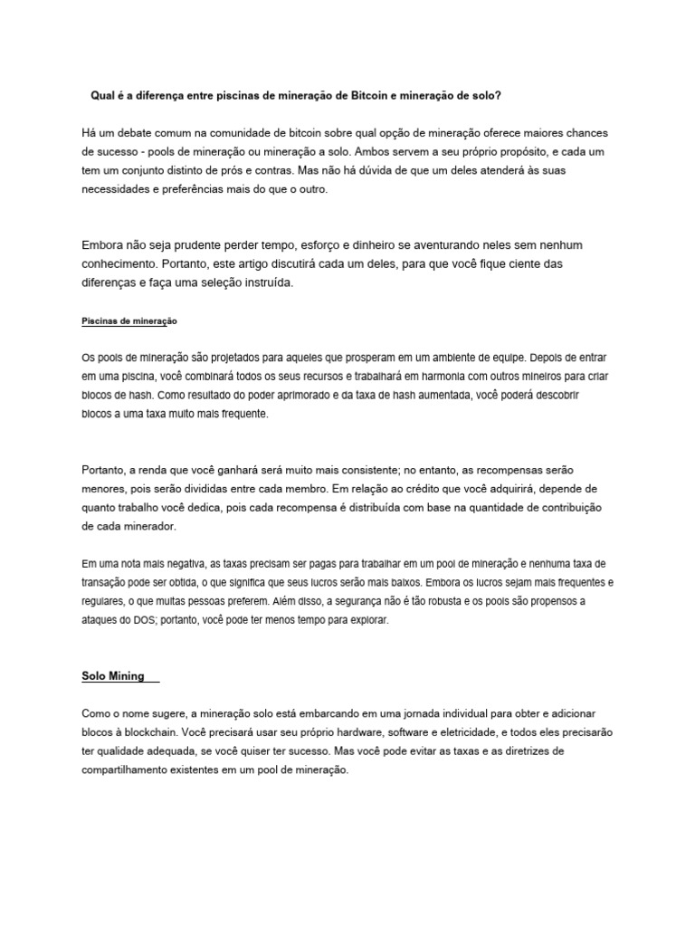 Diferença Entre Pool Mining e Solo Mining | PDF | Bitcoin