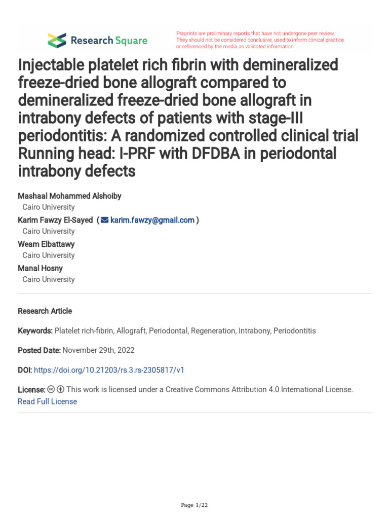 Injectable Platelet Rich Fibrin With Demineralized | PDF ...