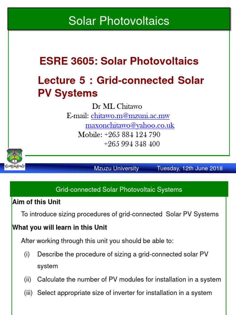 Solar PV Lecture 5 Grid-Connected | PDF | Photovoltaic System ...